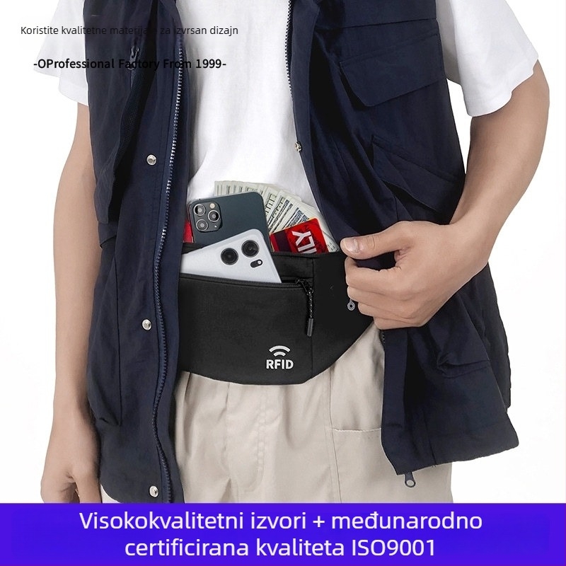Sportska torbica za pojas s RFID zaštitom, vodootporan najlon, unisex, tanak dizajn, za vanjske sportove