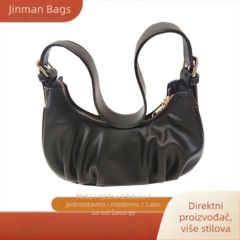 Ženska torba ispod pazuha u frnskom nišnom stilu, crossbody dumpling torba s naborima oblaka, PU, mala, proljeće 2024