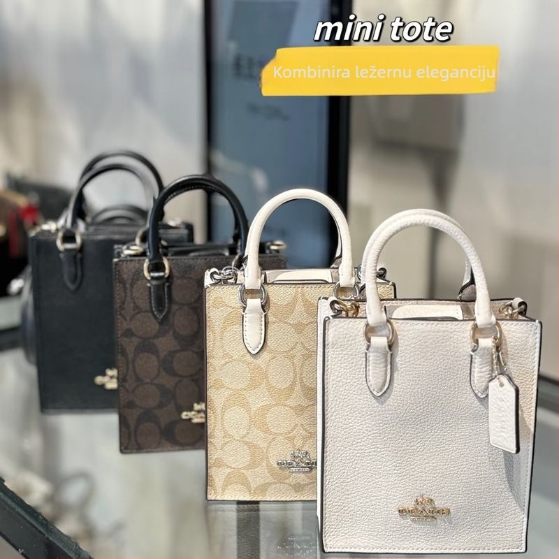 Ulična stil mini tote torba, split koža, uspravni kvadratni oblik, zatvarač, unutarnji džepovi za telefon i dokumente, dvostruke naramenice, proljeće 2025 izdanje