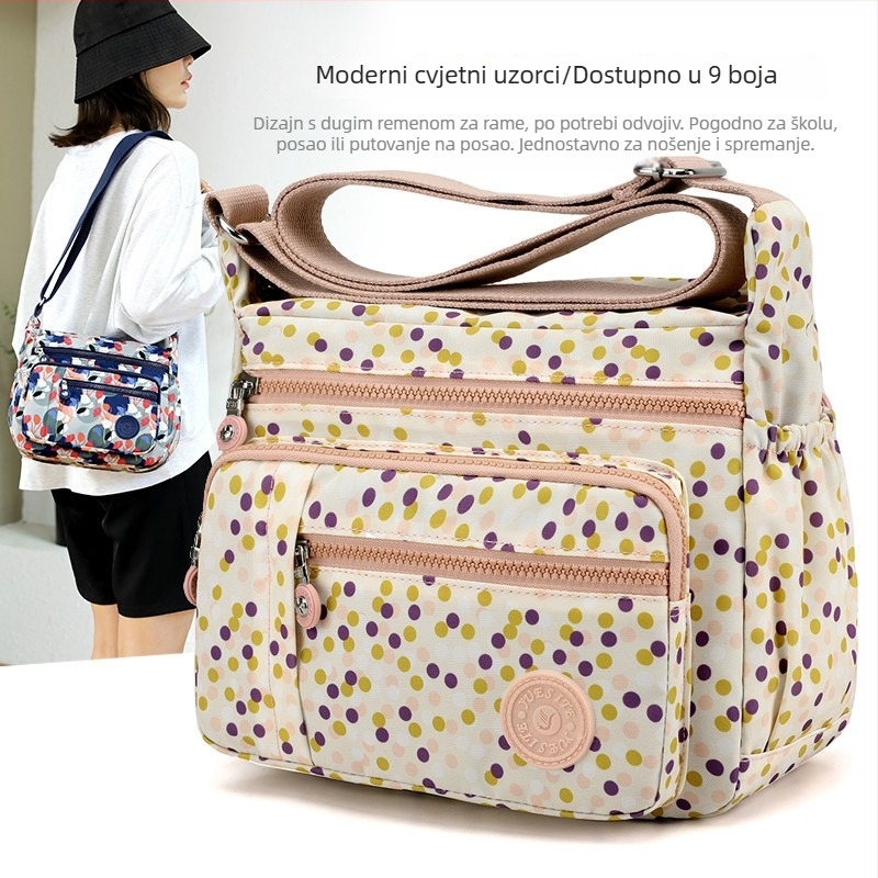 Najlon torbica za rame, messenger stil, srednja veličina, Oxford platno, casual ženska torbica