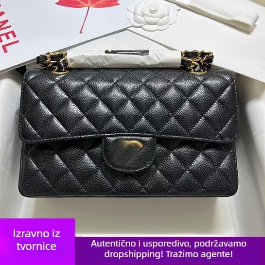 Ženska torbica od prave kože s dijamantnom lancem, vodoravnog kvadratnog oblika, zaključavanje lokotom, unutarnja džep s zipom