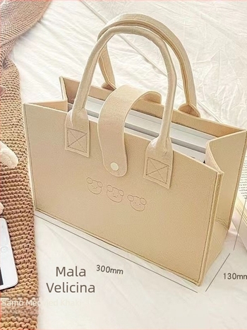 Torba od filca s motivom medvjeda, unisex, tote torba s uspravnim kvadratnim oblikom, džep za prijenosno, otvoreni vrh, proljeće 2025