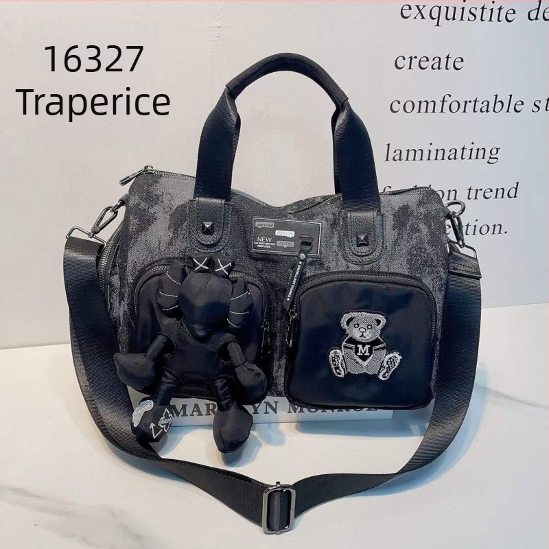 Denim ženska torbica s zatvaračem na zip, trodimenzionalni dizajn, tri naramenice, poliester podstava, unutarnji džep sa zipom i džep za telefon
