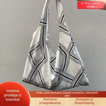 Ženska torbica preko ramena, opuštenog, visokokvalitetnog stila, nišn retro dizajn, torba od lana i kanvasa