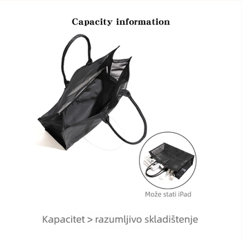 Prozirna mrežasta tote torba s džepom za laptop, otvoren vrh, dvostruke naramenice