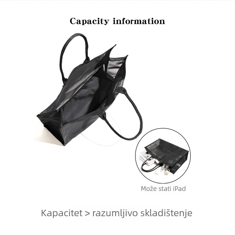 Prozirna mrežasta tote torba s džepom za laptop, otvoren vrh, dvostruke naramenice