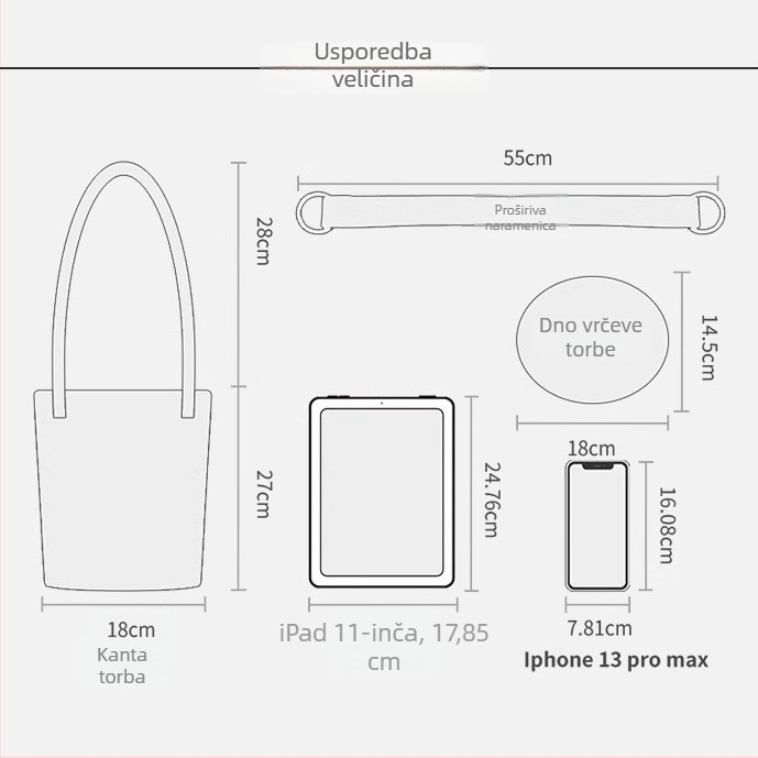 Platnena bucket torba za žene s produženim lancem, crossbody/ramena torba; prilagodljiva, moguć tisak logotipa