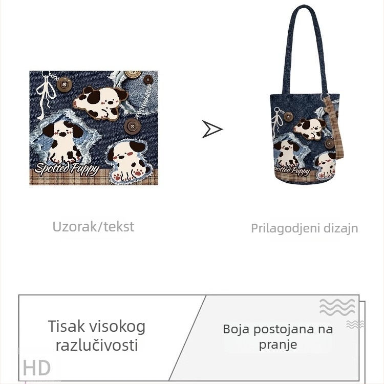 Platnena bucket torba za žene s produženim lancem, crossbody/ramena torba; prilagodljiva, moguć tisak logotipa