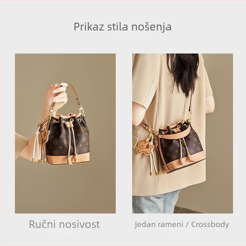 Ženska torba tipa kanta, PU materijal, oblik kanta, podstava poliester, jesen 2025, jedna naramenica, svakodnevna upotreba