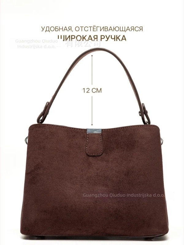 XH suede crossbody bucket torba za žene, vertikalni kvadratni oblik, zatvaranje se zipom, dvostruke naramenice, unutarnji džepovi sa zipom, džep za telefon i dokumente – Zima 2025