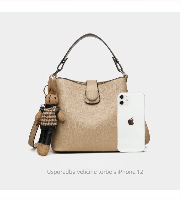 Ženska PU bucket torba, ulični stil, horizontalni kvadratni oblik, magnetska kopča, džep za telefon