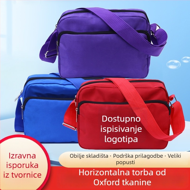 Crossbody torbica od Oxford platna, horizontalni kvadratni oblik, zatvaranje zatvaračem, trodimenzionalni vanjski dio