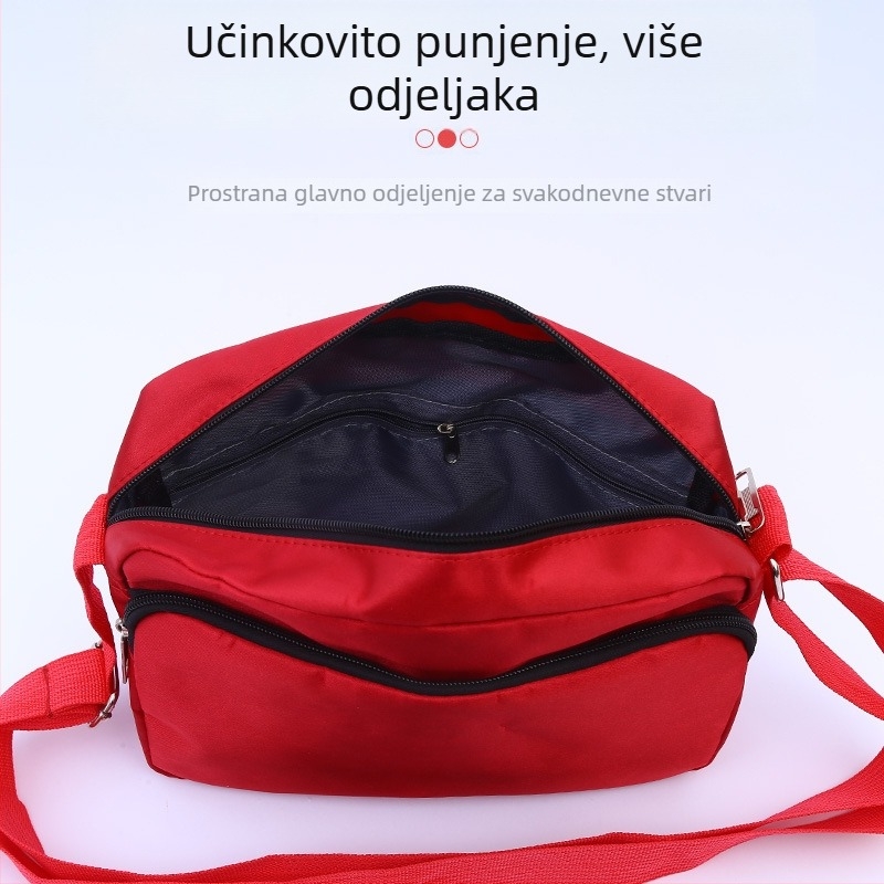 Crossbody torbica od Oxford platna, horizontalni kvadratni oblik, zatvaranje zatvaračem, trodimenzionalni vanjski dio