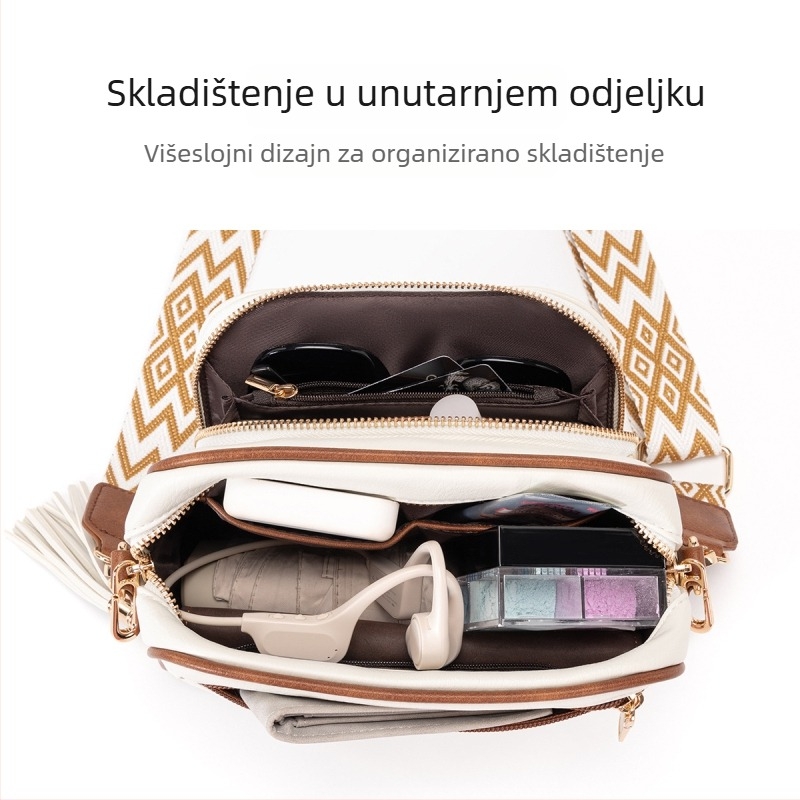 Ženska torbica preko ramena (horizontalnog kvadratnog oblika, PU materijal, zatvaranje zatvaračem, poliester podstava, jedna naramenica)