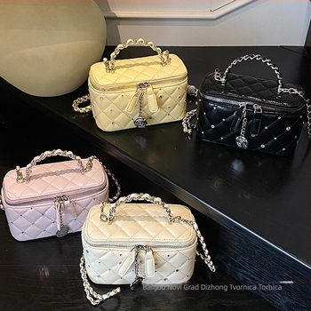 Torba za rame s dijamantnom lancem, mini kvadratni oblik, PU koža, zatvarač, pretinac za ID