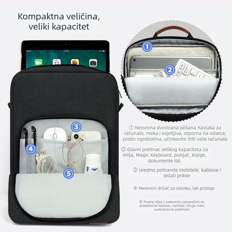 Torba za prijenosno računalo - vodootporna i otporna na habanje, poliester, unisex, s naramenicom