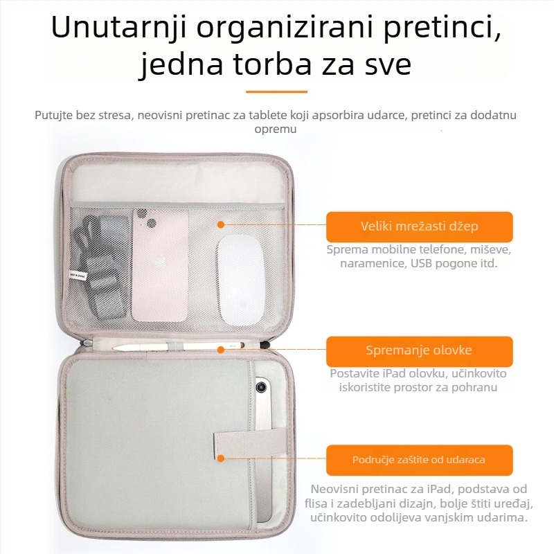 PU materijal tablet torba, velika kapaciteta, crossbody remen i ručna drška, otporna na udarce i vodootporna, prijenosna
