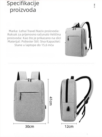 Ruksak za prijenosno računalo 15 inča, velika kapaciteta, minimalistički, višefunkcionalna poslovna torba za laptop, prenosna