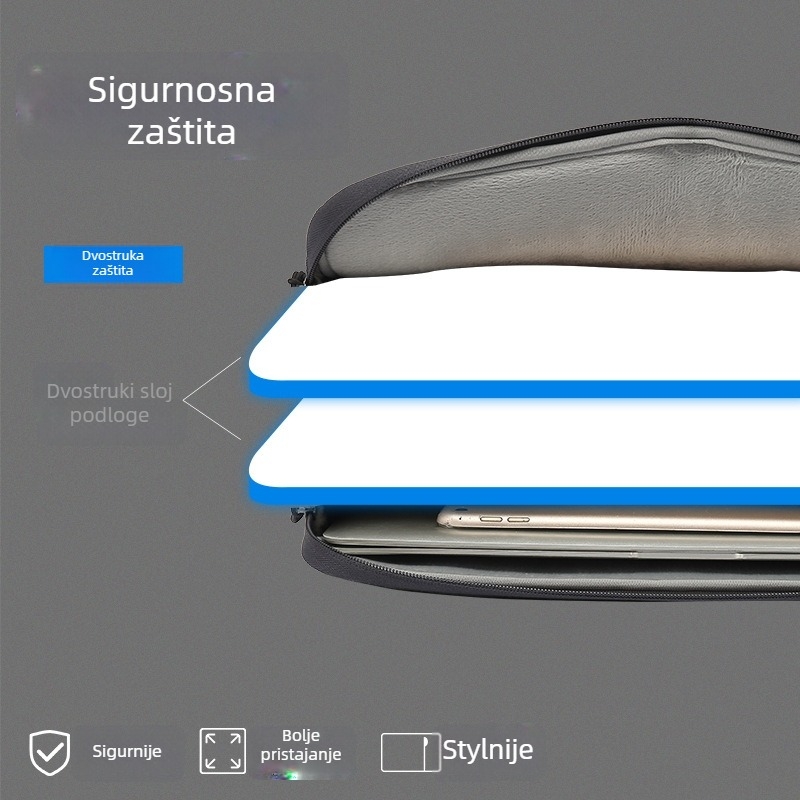 Vodootporna ultra lagana torbica za laptop s plišanim unutarnjim slojem i zaštitom od udara – poliester