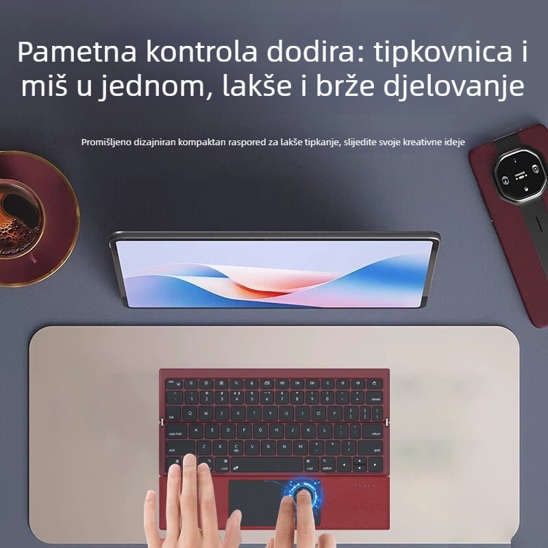 Bežična Bluetooth tipkovnica s touchpedom, sklopiva u tri položaja, model Z01, ergonomska, kompatibilna s pametnim telefonima, tabletima i prijenosnim računalima