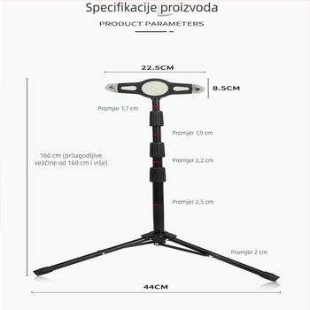 Podni stativ s tri LED lampe za osvjetljenje, termometrom i velikim držačem za tablet (Model JYX536, 1,2 kg)