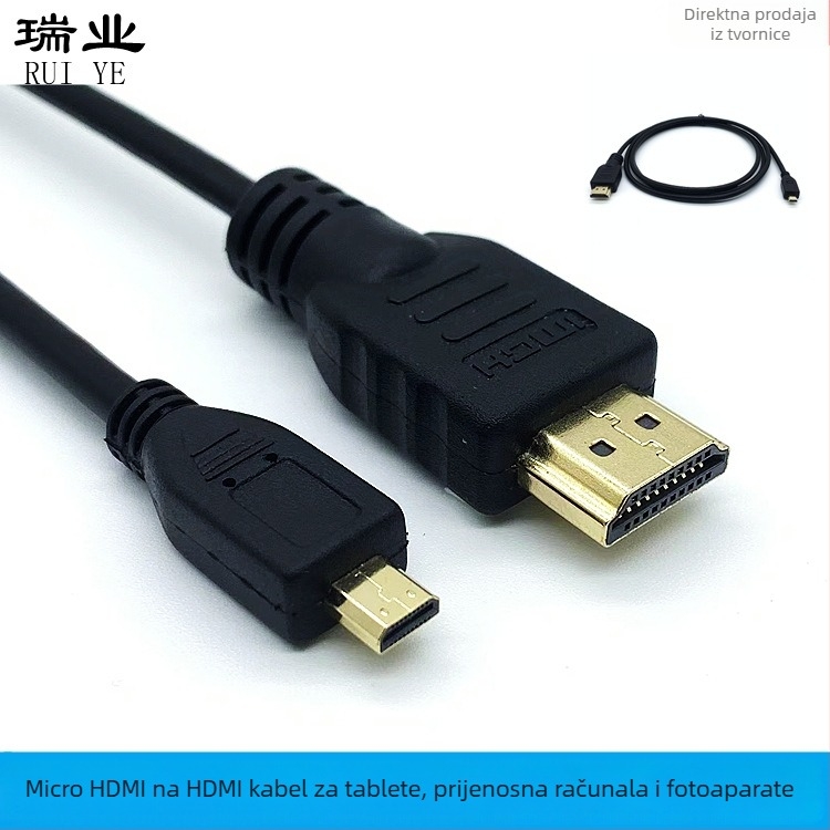 Kabel Micro HDMI na HDMI, visokih brzina, zlatni kontakti, duljina 0,8–5 m, za tablete, prijenosna računala i kamere