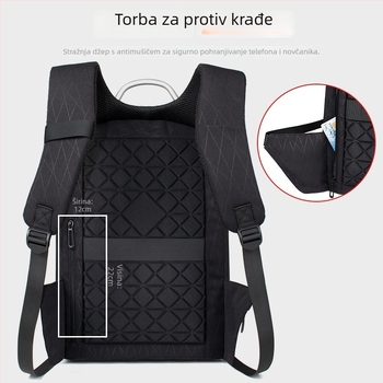 Ruksak s protivkrađnim sustavom, prozračan, vodootporan, otporan na habanje, USB priključak za punjenje; unutarnji džepovi za prijenosno računalo/tablet/iPad