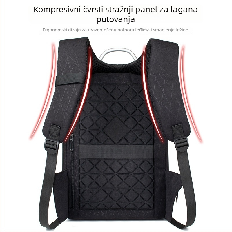 Ruksak s protivkrađnim sustavom, prozračan, vodootporan, otporan na habanje, USB priključak za punjenje; unutarnji džepovi za prijenosno računalo/tablet/iPad