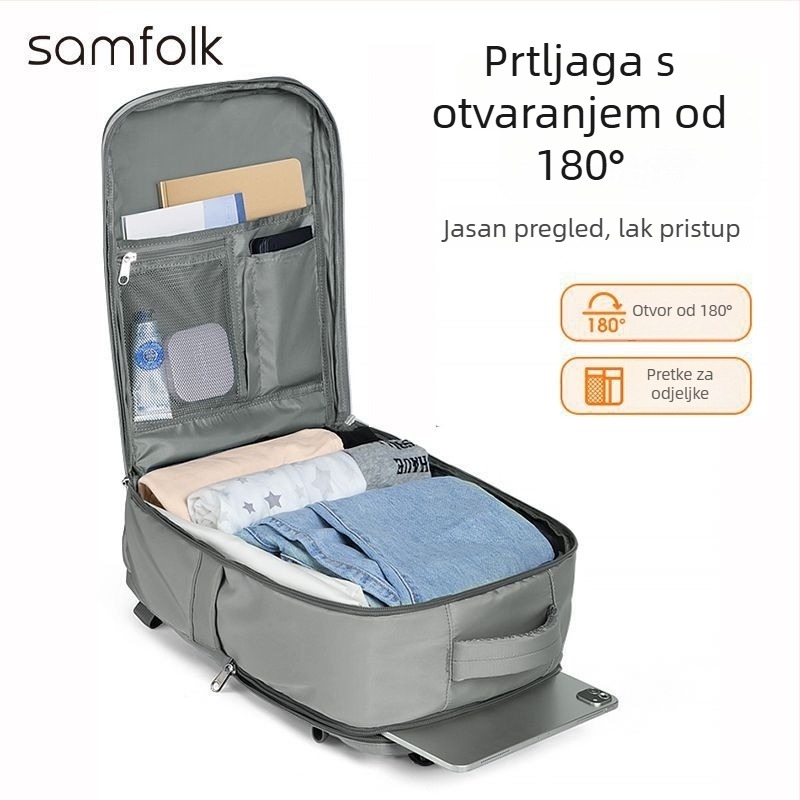 SAMFOLK ruksak za putovanja i poslovno korištenje, velik kapacitet, za 15-inčni prijenosnik, tkanina (Brand SAMFOLK; Laptop: 15-inča; Materijal: Tekstil; Spol: Muškarac)