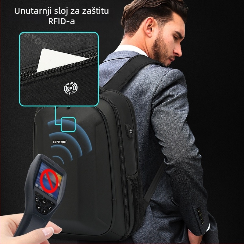 Vodootporan ruksak s tvrdom kućištem za prijenosno računalo za poslovna putovanja, EVA materijal, kompatibilan s 15-inčnim laptopom, kapacitet 20–35 L, ergonomski stražnji panel
