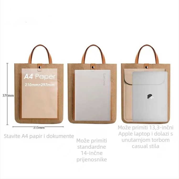 BIGAO Torba za laptop od Kraft papira – vodootporna, otporna na habanje, poliester podstava, gradski jednostavan stil