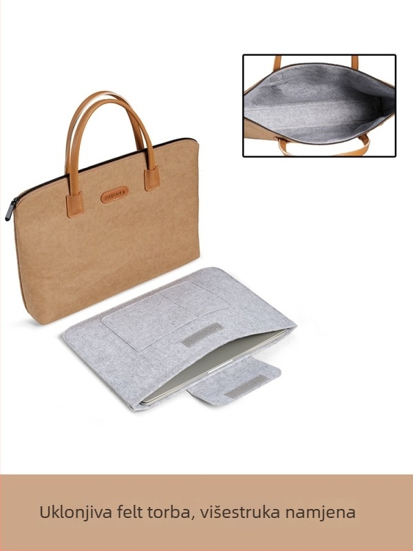 Torba za laptop od kraft papira i filca (ultra lagana, izolacija, otporna na habanje, otporna na potresima)