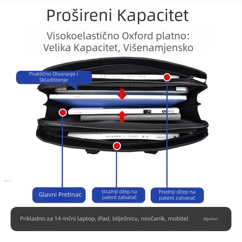 Poslovna torba od Oxford materijala s pretincem za prijenosno računalo, ultra lagana, unutarnja podstava od Oxford materijala, pogodna za poslovna putovanja