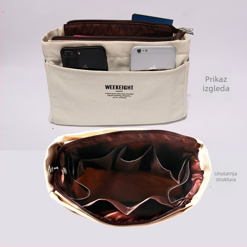 Platnena tote torba sa zatvaračem i unutarnjim džepom na zip, donjom podlogom, unutarnjim pretincima, mekanom ručkom i poliester podstavom.