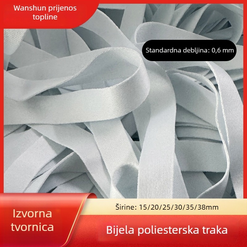 Bijela poliesterna webbing traka 15-38 mm s toplinskom prijenosom, prilagođeni lanard, dekorativni streamer, kaiš za pričvršivanje prtljage, na skladištu