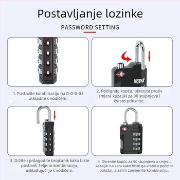 4-digitalna kombinacijska lokot za prtljagu, TSA kompatibilan, cinkova legura, model CH-561, debljina šipke 3 mm