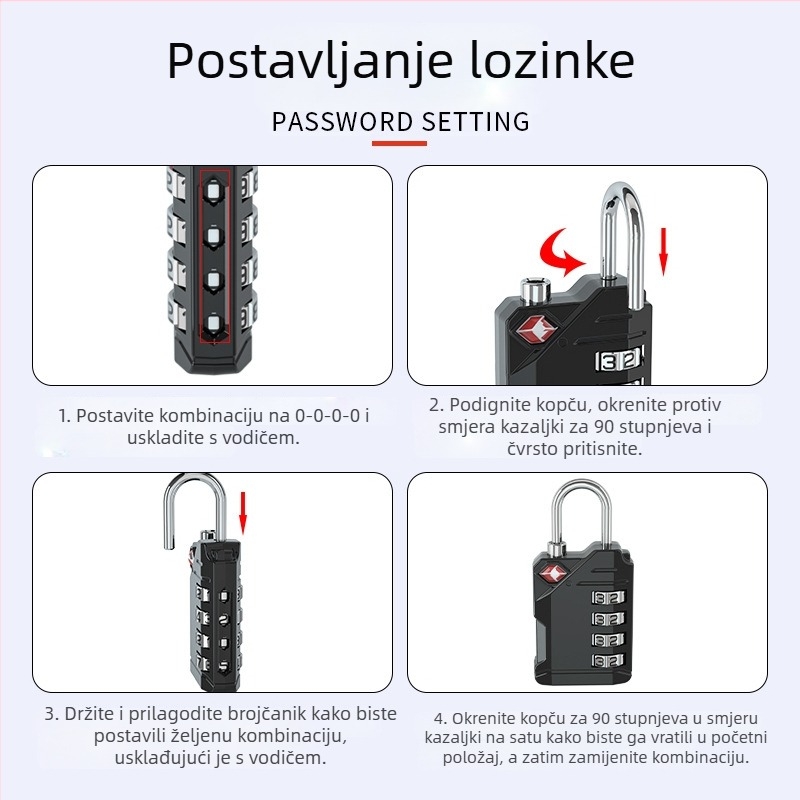 4-digitalna kombinacijska lokot za prtljagu, TSA kompatibilan, cinkova legura, model CH-561, debljina šipke 3 mm