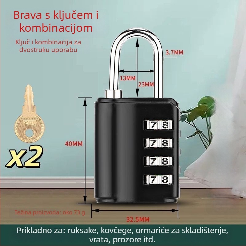 Željezna kombinacijska brava s lozinkom i ključem za ormariće u studentskom domu i fitness centru