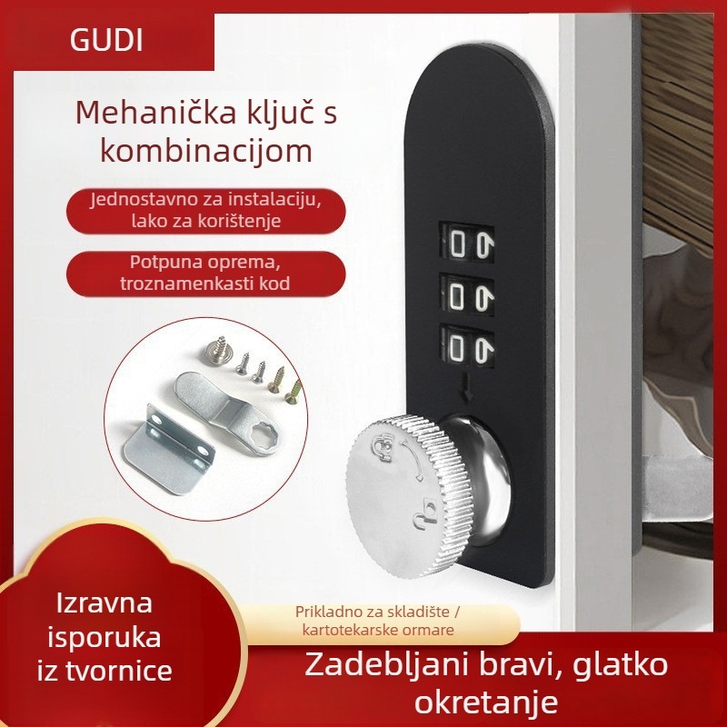 Mehanički diskasti kombinacijski zatvarač za ladice i ormariće (Tip: mehanički; Model: Dial; Debljina šipke: 16 mm; Razmak šipki: 14 mm)