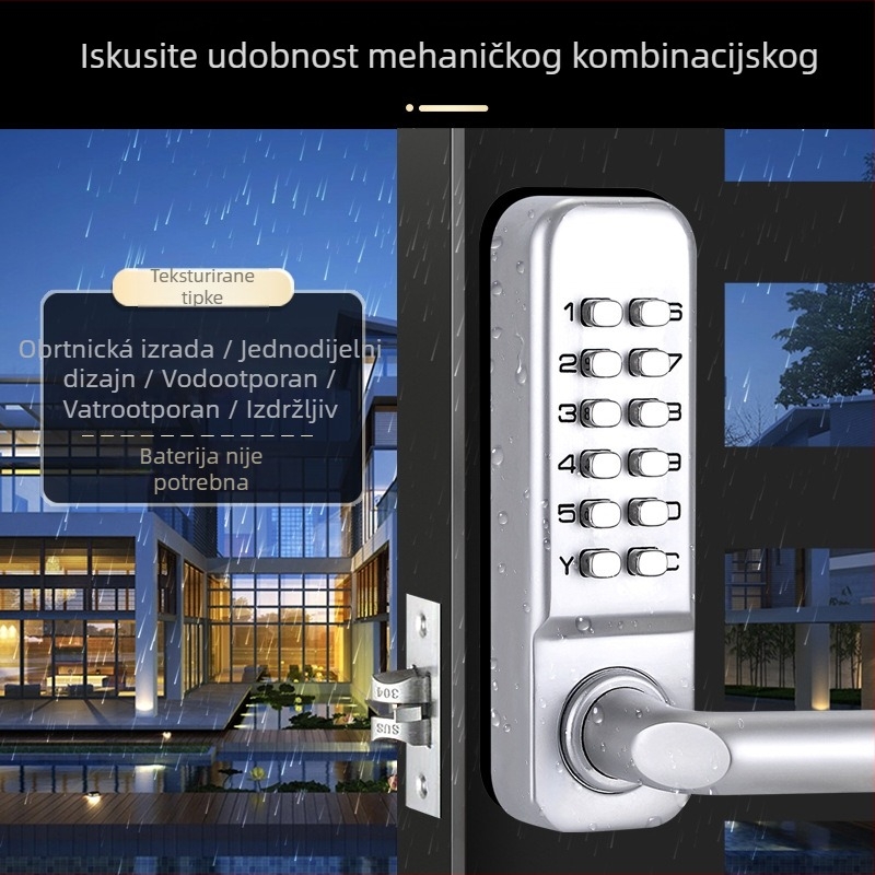 Edford 208A mehanički brojčani brava za vrata, cinkova legura, moderan minimalistički stil