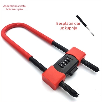 U-oblika zaključavanja s lozinkom za staklena vrata, dvokrilna vrata – strojni tip, model Password mortise lock 42, 13 mm debljina brave, 72 mm razmak, materijal cinkova legura+PVC