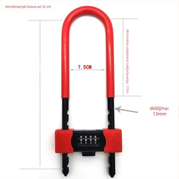 U-oblika zaključavanja s lozinkom za staklena vrata, dvokrilna vrata – strojni tip, model Password mortise lock 42, 13 mm debljina brave, 72 mm razmak, materijal cinkova legura+PVC
