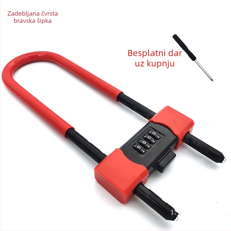 U-oblika zaključavanja s lozinkom za staklena vrata, dvokrilna vrata – strojni tip, model Password mortise lock 42, 13 mm debljina brave, 72 mm razmak, materijal cinkova legura+PVC