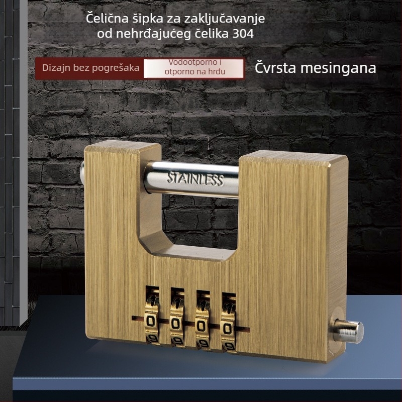 Brava s numeričkim kodom – Pravokutna mesingana brava, za vanjsku upotrebu na vratima i lancima (Model RE-189)