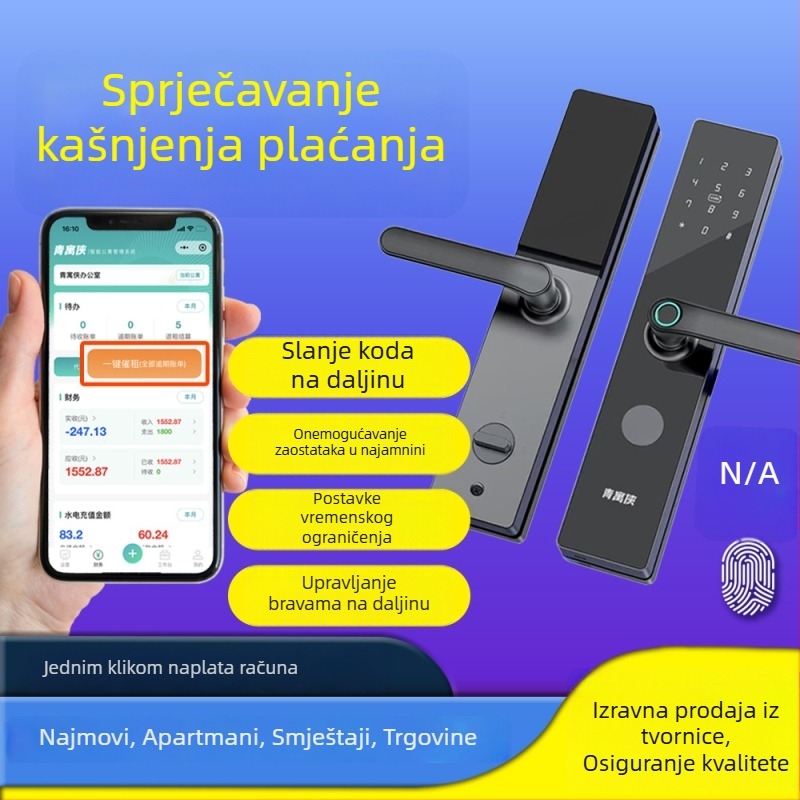 Bluetooth brava za vrata s otiskom prsta, lozinkom i čitačem kartica za apartmane, kompatibilna s upravljačkim sustavom apartmana