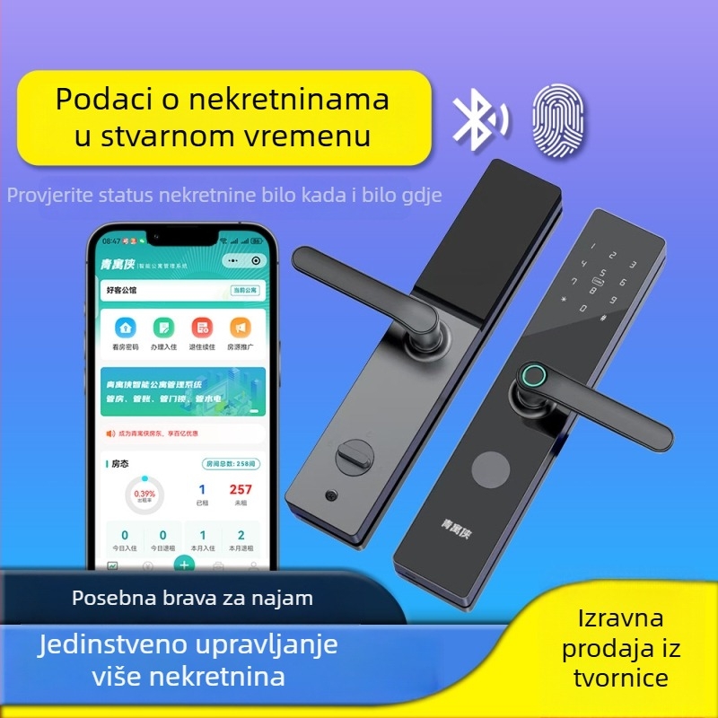 Bluetooth brava za vrata s otiskom prsta, lozinkom i čitačem kartica za apartmane, kompatibilna s upravljačkim sustavom apartmana