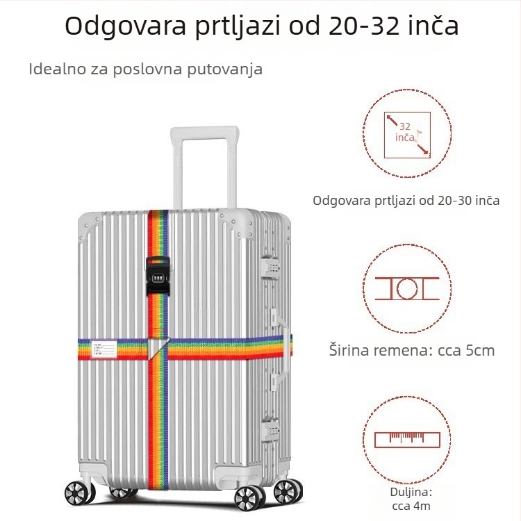 Remen za pojačanje prtljage s križnim pričvršćivanjem, podesiv za kofere, s kodnom blokadom