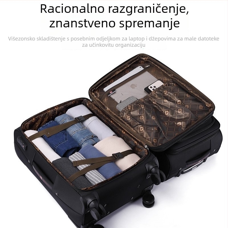 Unisex kofer za poslovna putovanja od Oxford platna, TSA kombinacijska brava, univerzalni kotačići, proširenje, odjeljak za suhe i mokre stvari