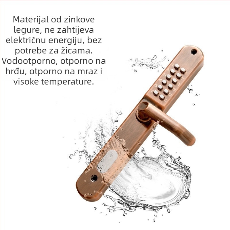 Aluminijska vrata brava s tijelom od cinkovog legura, vodootporna i otporna na hrđu, za uska staklena vrata s uskim okvirom, mehanička kombinacijska brava s ručkom, bez električne energije