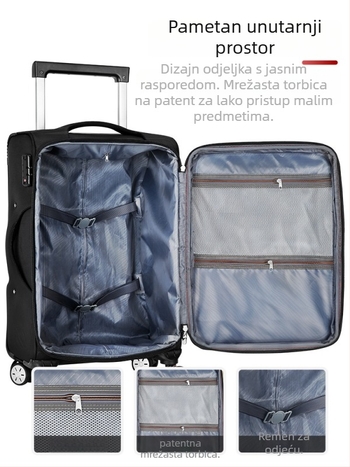 Putni kofer od Oxford platna, vodootporan i proširiv, s 360 stupnjeva kotačićima i TSA kombinacijskim zaključavanjem, težina 4 kg.